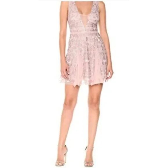 BCBGMaxazria Pink Phoebe Floral Embroider Lace Overlay Cocktail Mesh Mini Dress - Picture 3 of 4